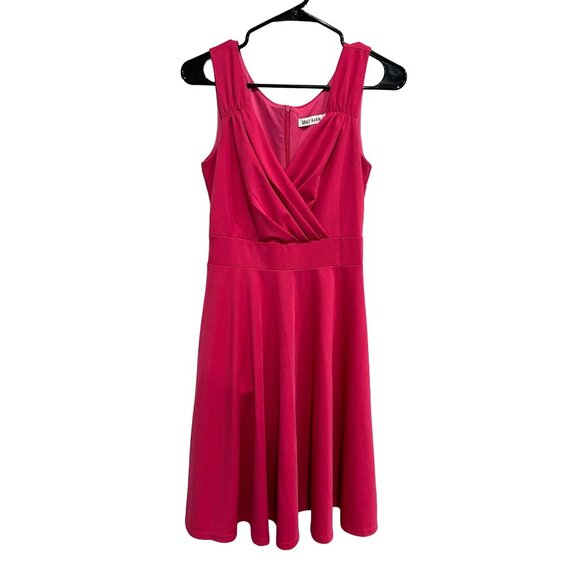 Grace Karin Fuchsia Sleeveless Faux Wrap V Neck Fit and Flare Dress S - Picture 1 of 9